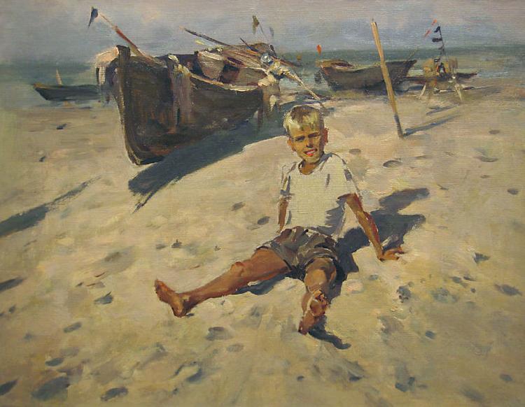 unknow artist Russov-Lev-Boy-and-Sea-rus13bw Germany oil painting art